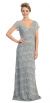 V-Neck Cap Sleeves Tiered Lace Long Formal Evening Dress in Silver